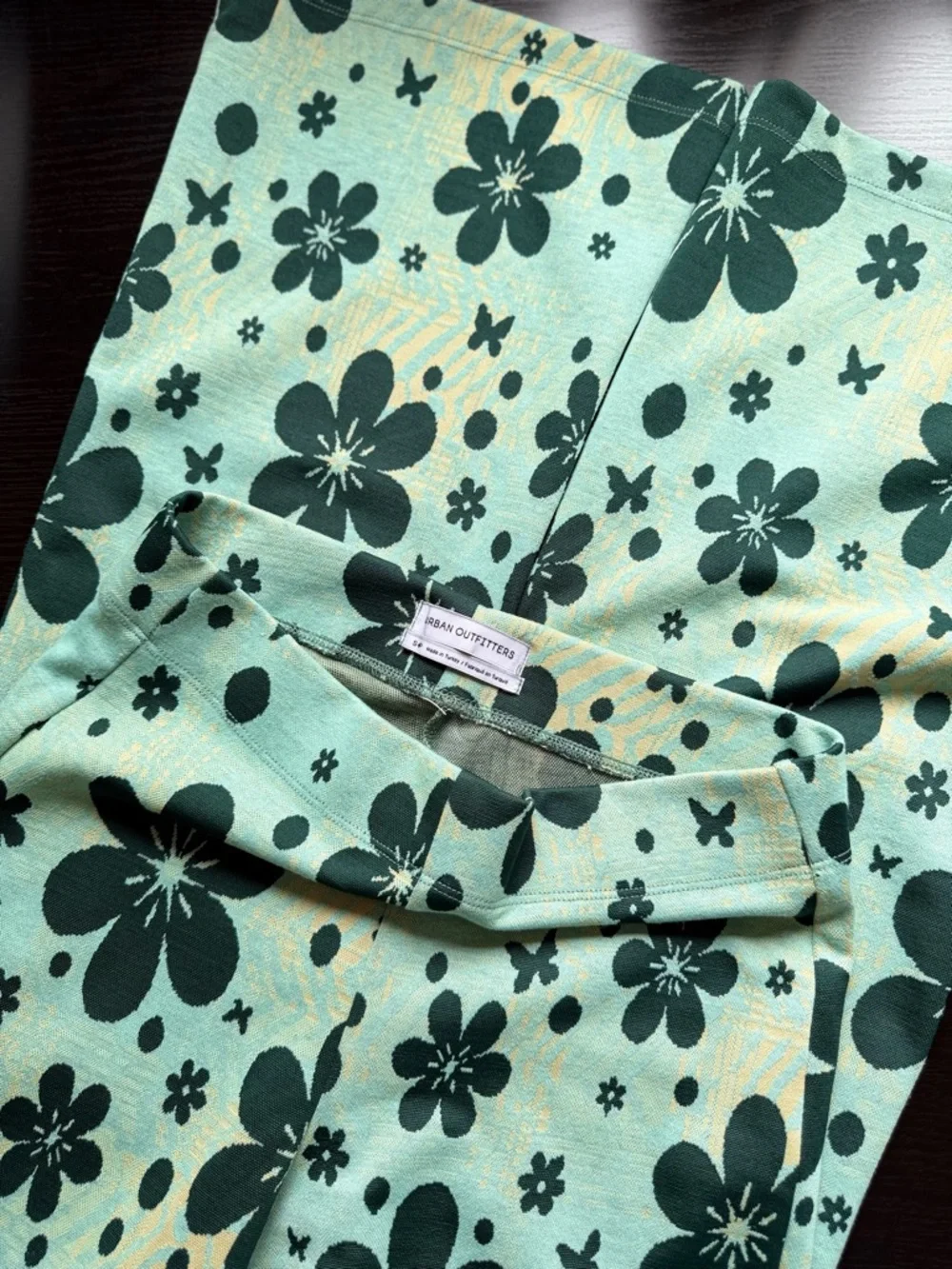 Urban Outfitters Floral Flare Pants Green Y2K Mod Stretch Trousers Small